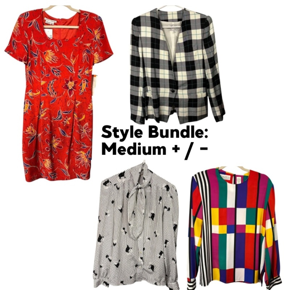 STYLE BUNDLE Women’s Vintage Bold Colorful Blazer Dress Shirt Print Red BW M L